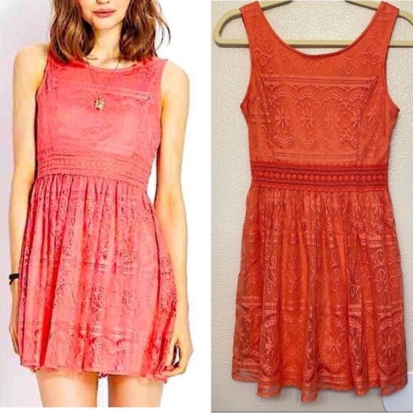 Forever 21 Lace short coral sleeveless mini Dress - small - Picture 1 of 11